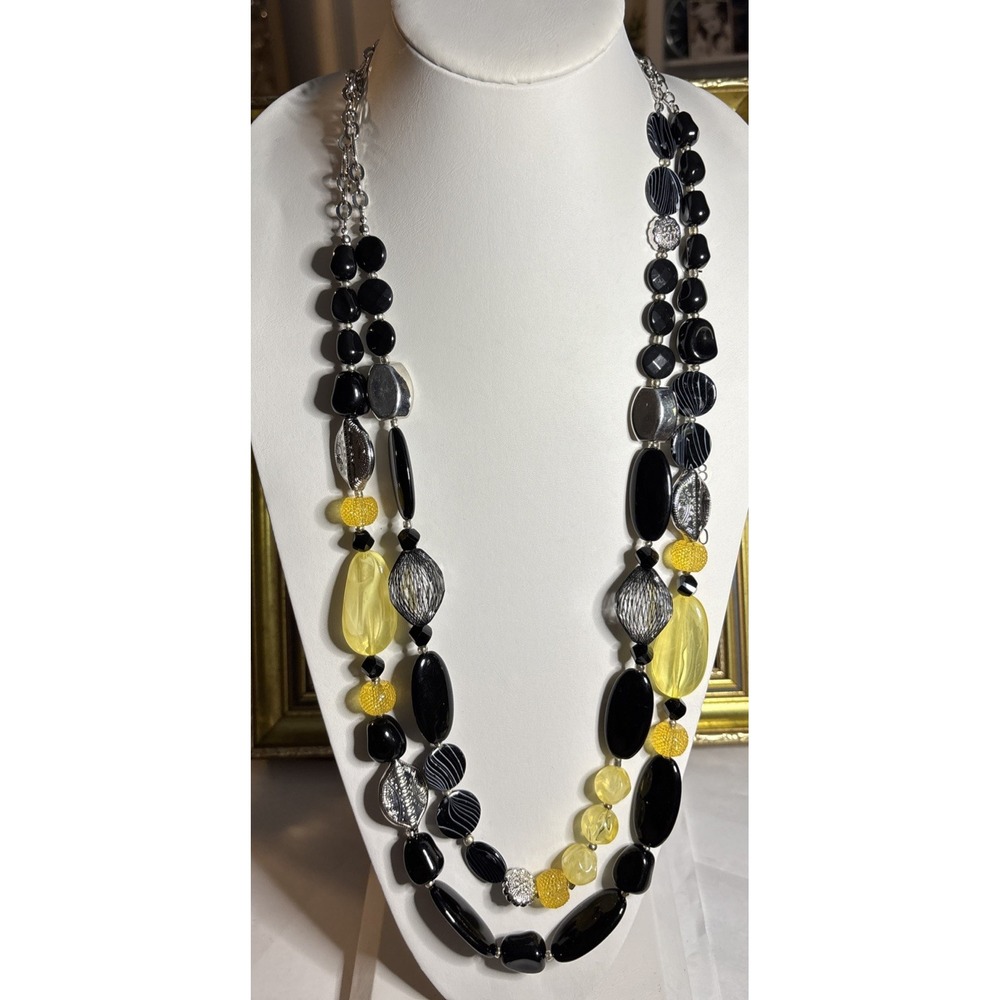 Catherines NWT Black Yellow Silver Multi Strand Statement Necklace $39